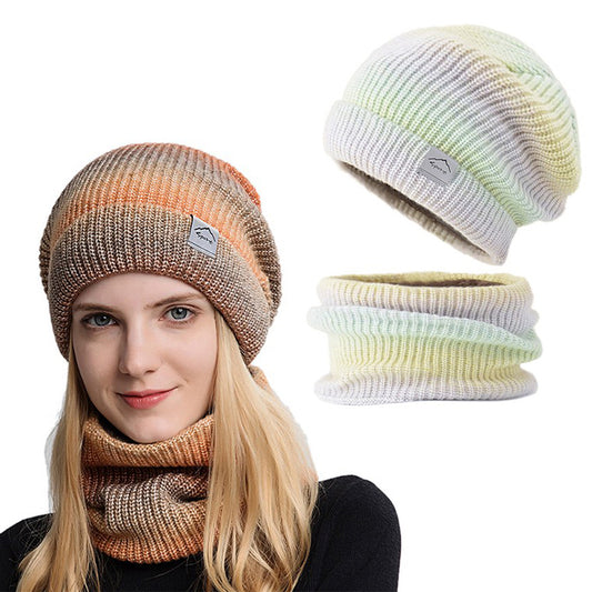 4Pcs Fleece Lined Gradient Hat and Snood Set Yellow and Orange