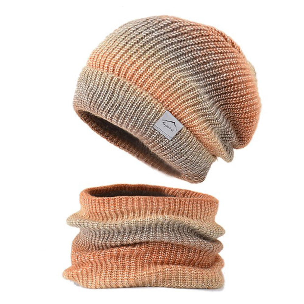 4Pcs Fleece Lined Gradient Hat and Snood Set Yellow and Orange