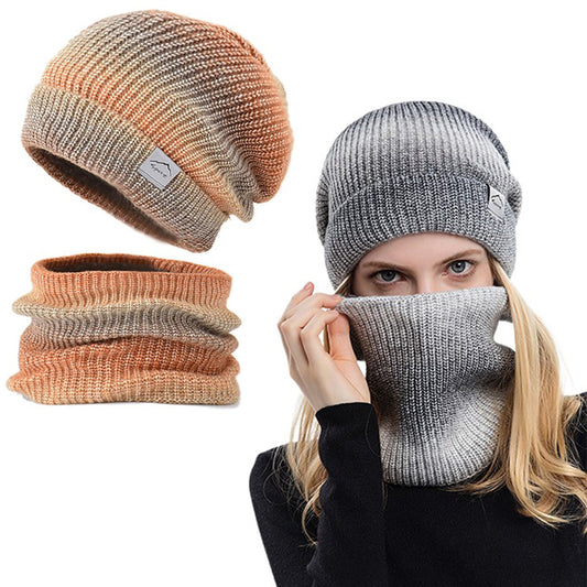 4Pcs Fleece Lined Gradient Hat and Snood Set Grey and Orange