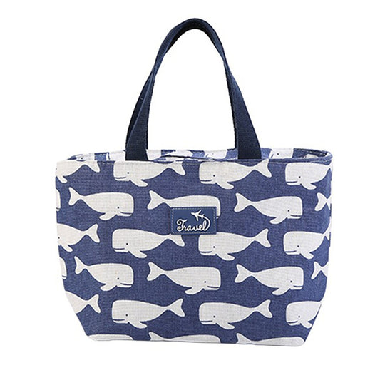 Cotton Linen Insulated Lunch Bag Lunch Box Lunch Container Navy Blue