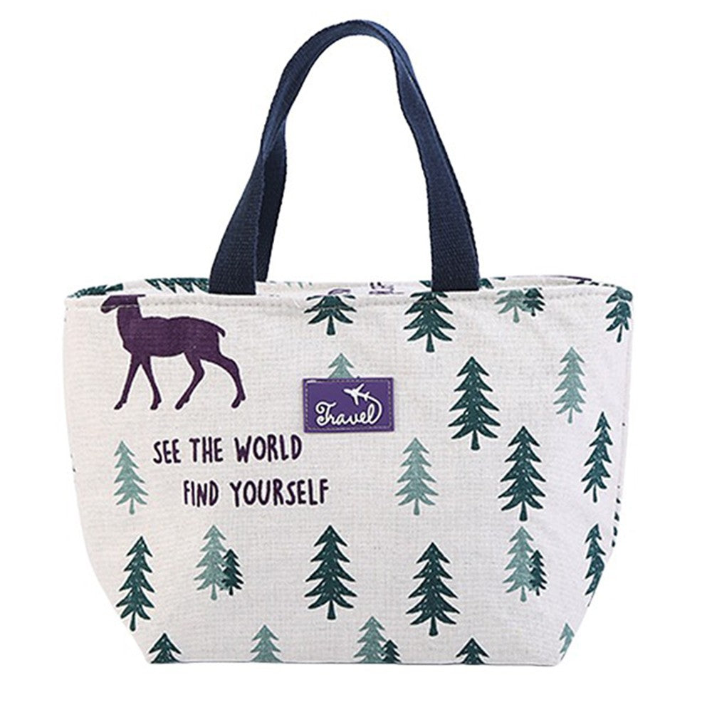 Cotton Linen Insulated Lunch Bag Lunch Box Lunch Container White