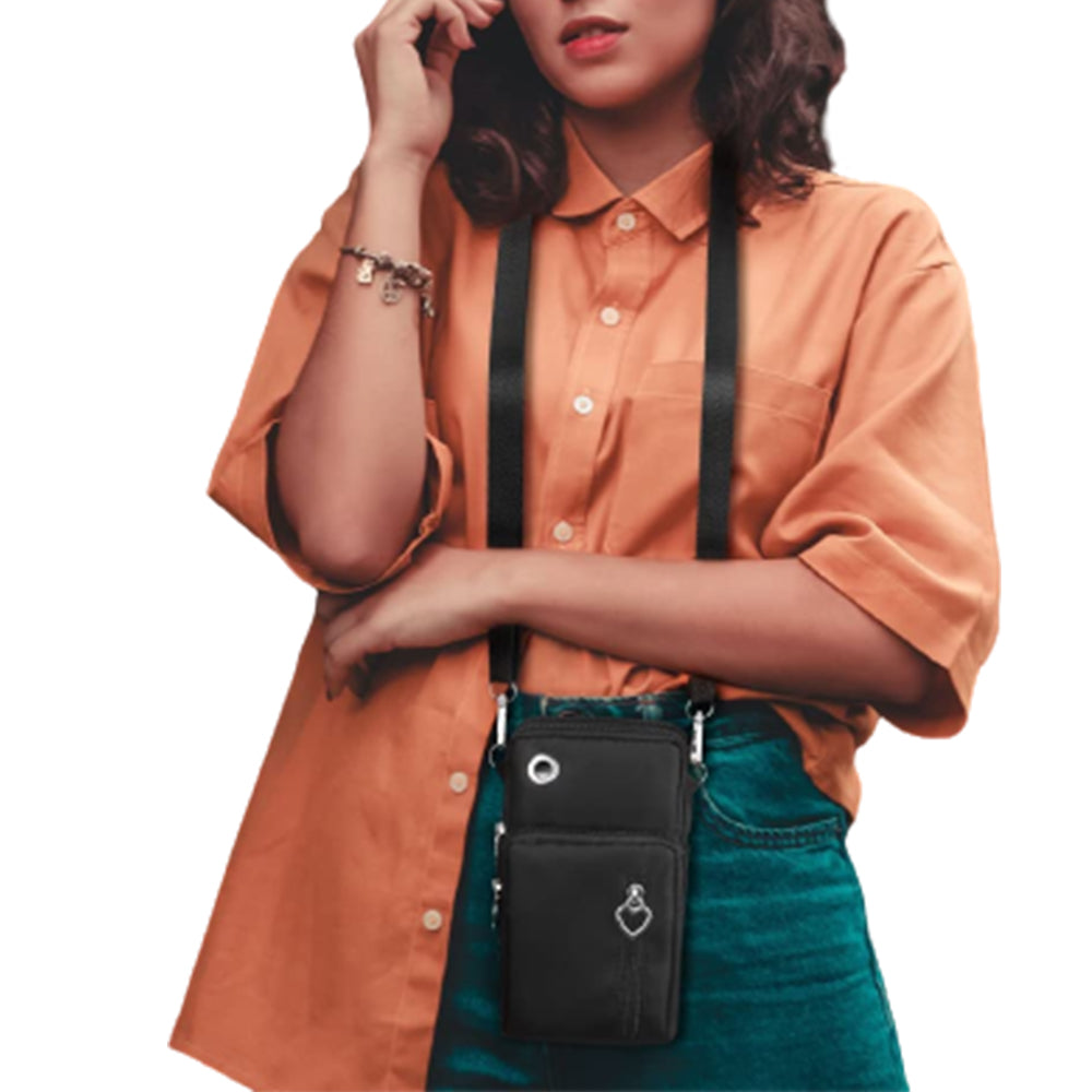 1Pcs Multi Pocket Crossbody Phone Bag Wallet Black