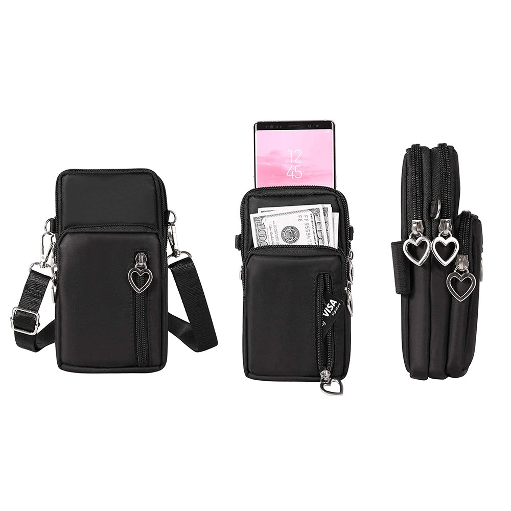 1Pcs Multi Pocket Crossbody Phone Bag Wallet Black