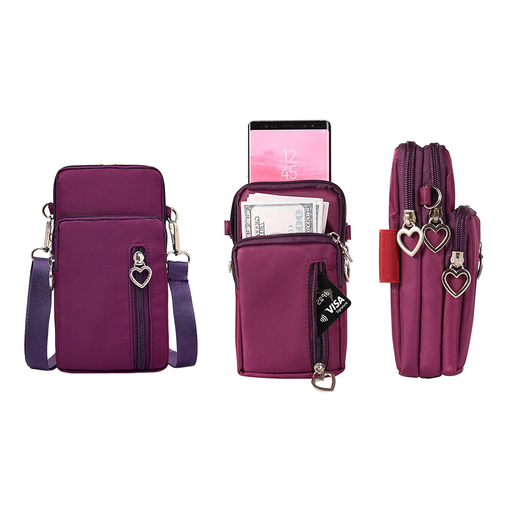 1Pcs Multi Pocket Crossbody Phone Bag Wallet Purple