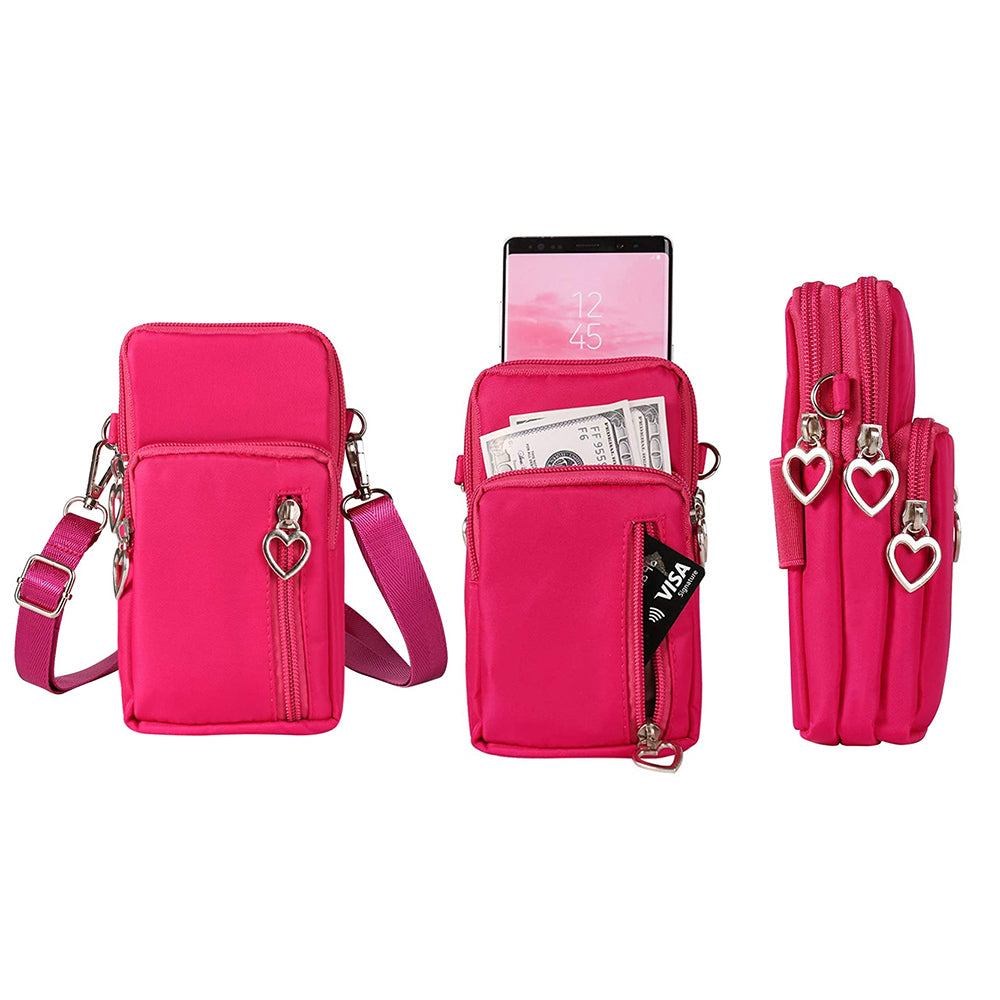 1Pcs Multi Pocket Crossbody Phone Bag Wallet Rose Red