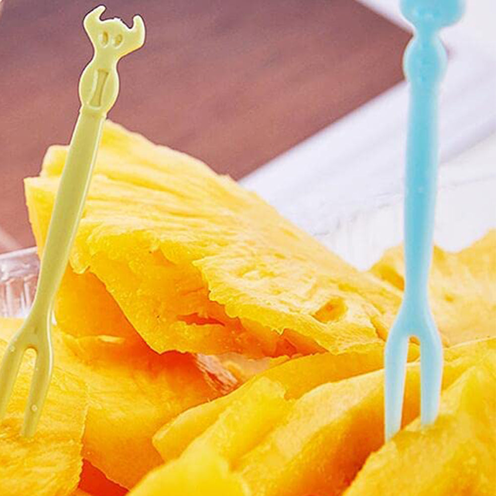 100Pcs Disposable Fruit Forks Kitchen Lunch Box Fruit Picks Green Blue