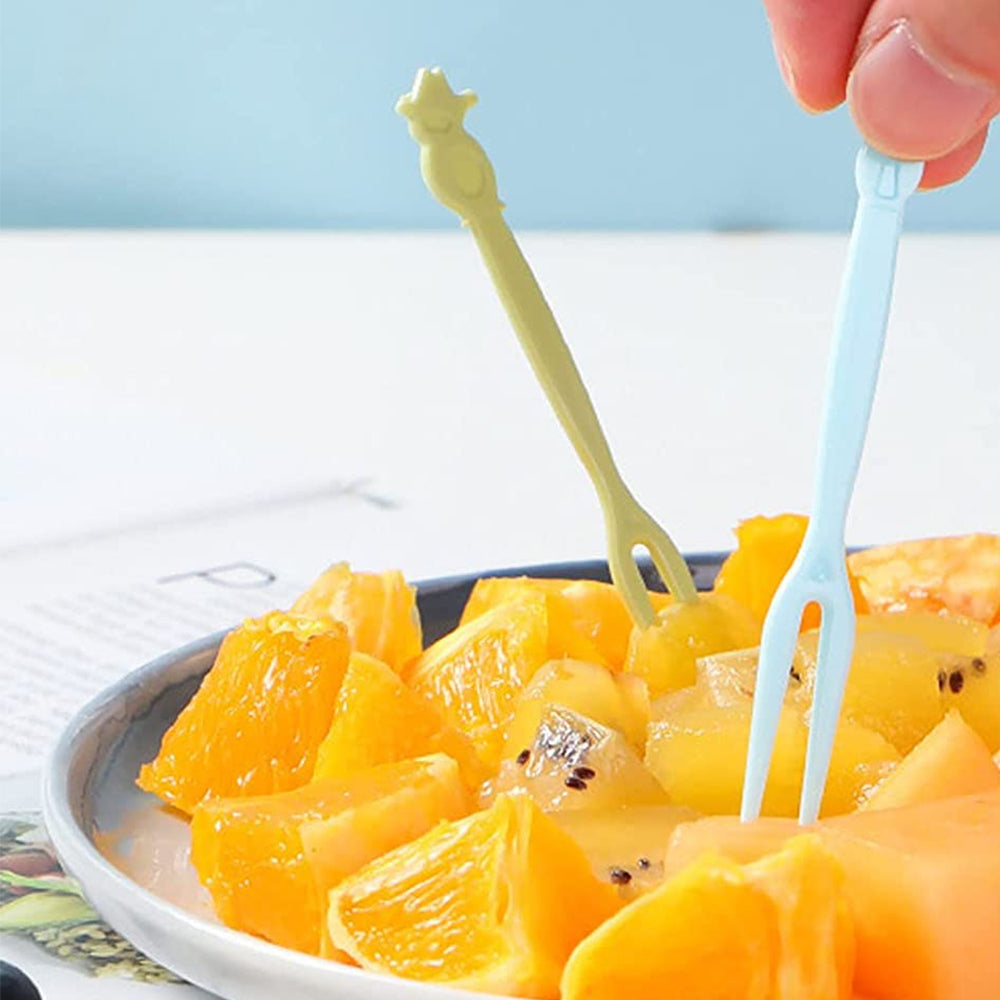 100Pcs Disposable Fruit Forks Kitchen Lunch Box Fruit Picks Green Blue