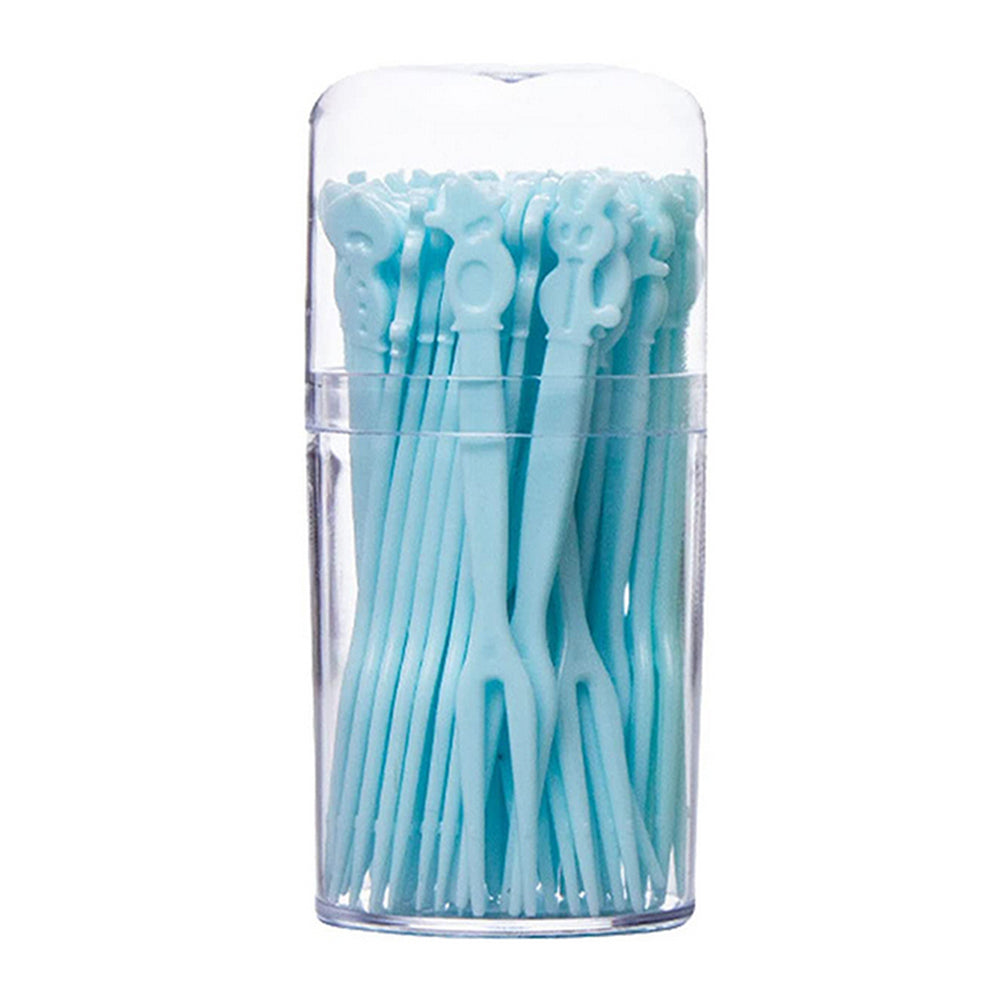 100Pcs Disposable Fruit Forks Kitchen Lunch Box Fruit Picks Green Blue