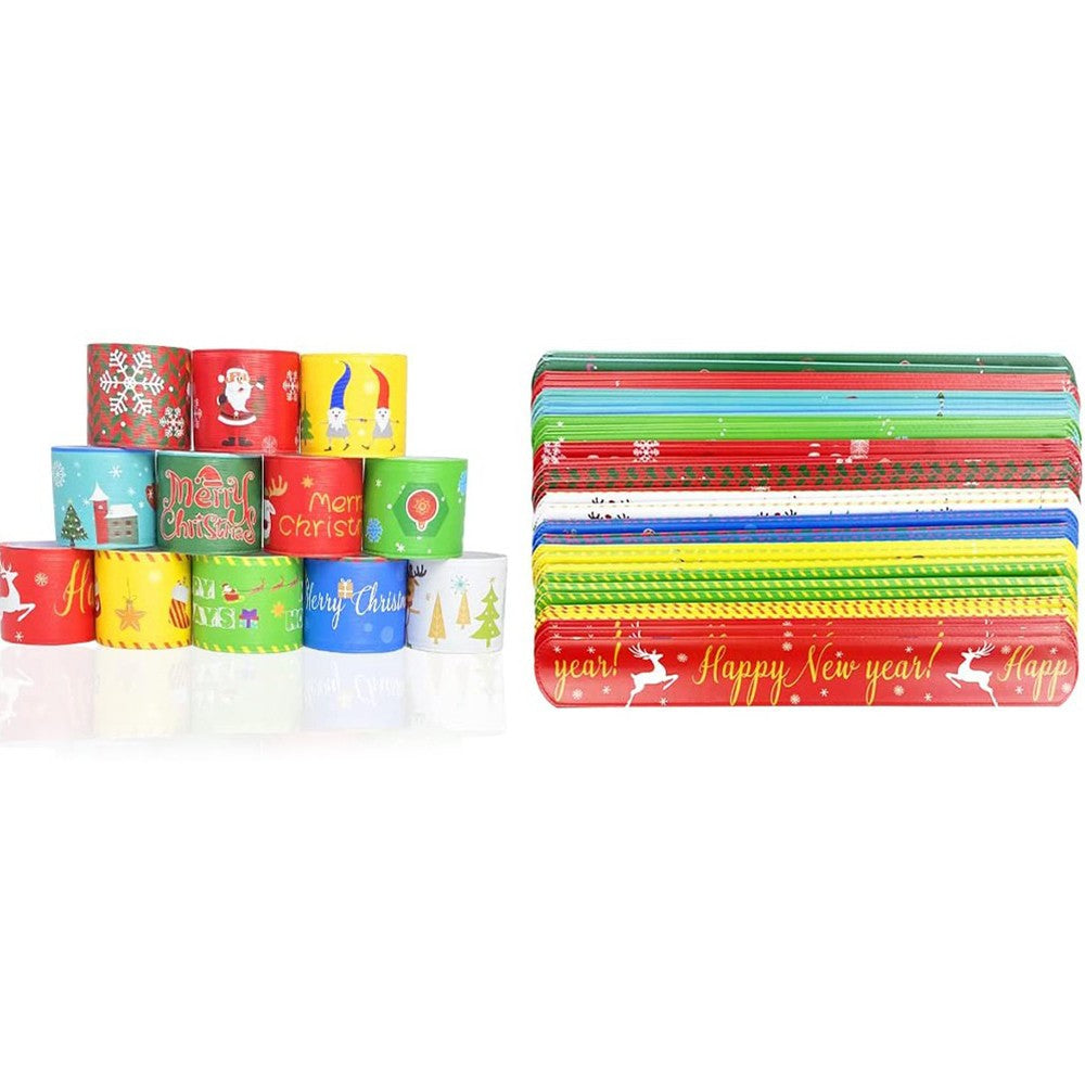 30Pcs Mixed Wrist Snap Slap Bands Slap Bracelets Christmas Style
