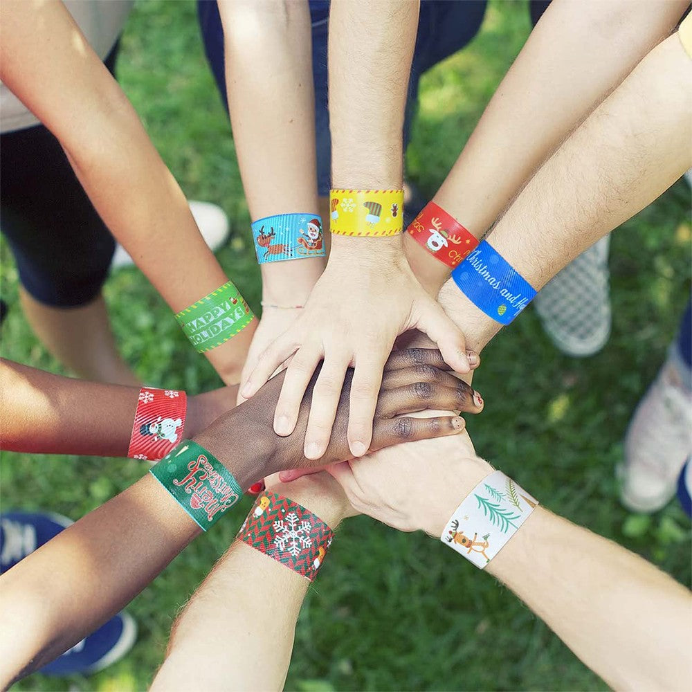 30Pcs Mixed Wrist Snap Slap Bands Slap Bracelets Christmas Style