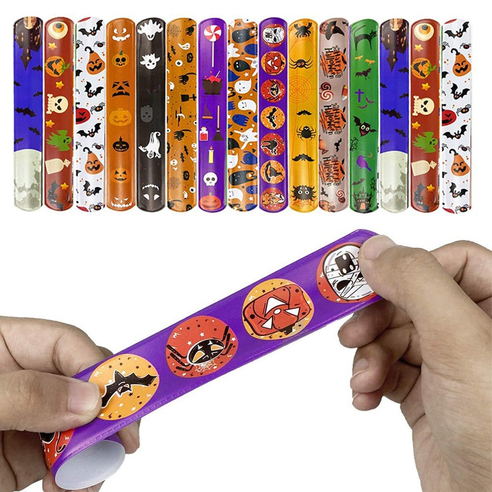 30Pcs Mixed Wrist Snap Slap Bands Slap Bracelets Halloween Style