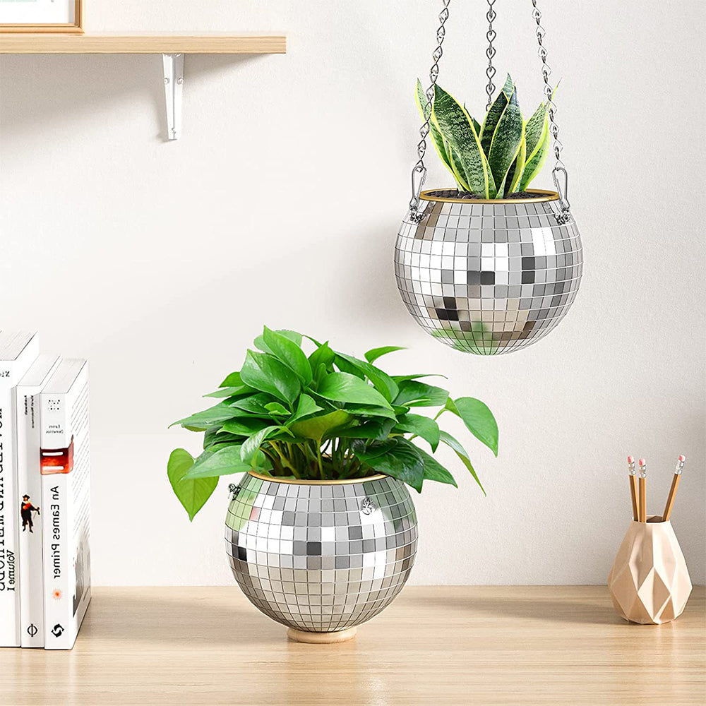 2Pcs 10cm Disco Ball Hanging Planter Plant Pot
