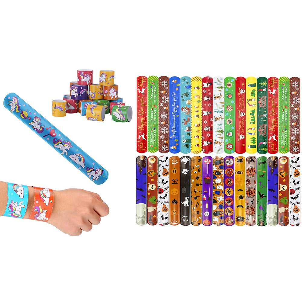 30Pcs Mixed Wrist Snap Slap Bands Halloween and Unicorn Style
