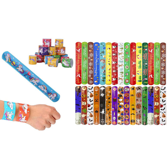 30Pcs Mixed Wrist Snap Slap Bands Halloween and Unicorn Style