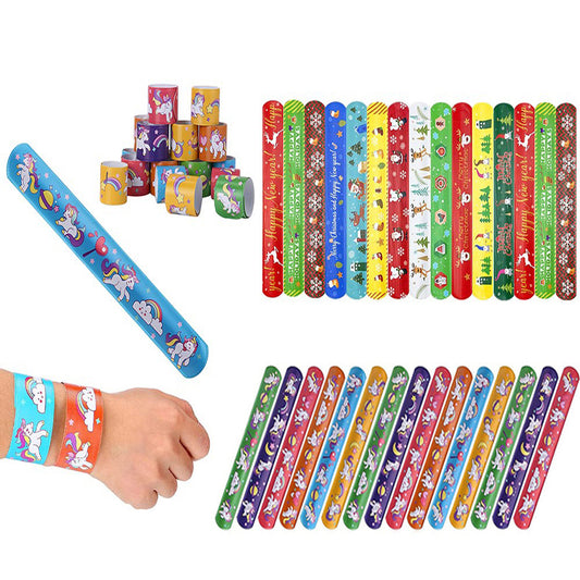 60Pcs Mixed Wrist Snap Slap Bands Christmas and Unicorn Style