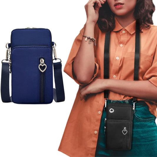 2Pcs Multi Pocket Crossbody Phone Bag Wallet Black and Blue