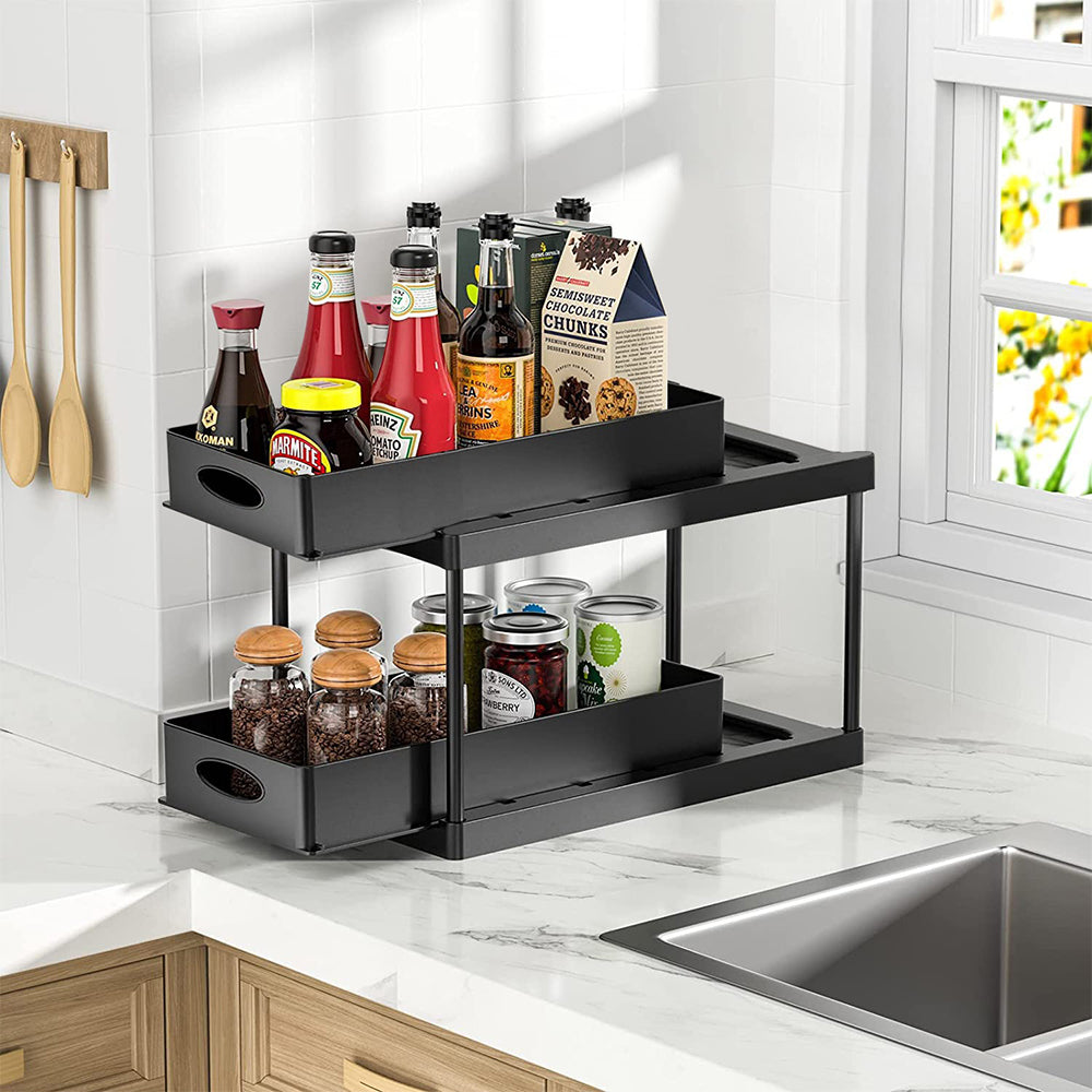 Pull Out Double Layer kitchen Sink Storage Rack