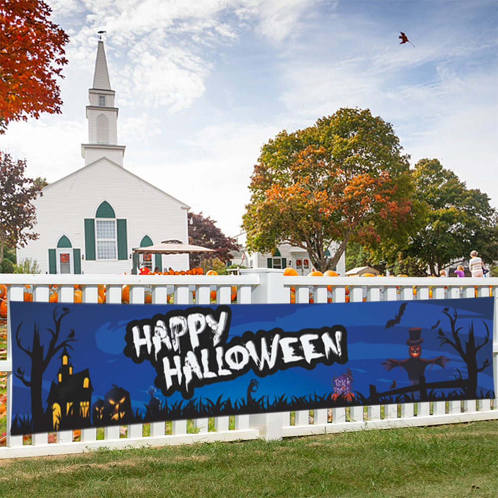 Happy Halloween Banner Background Scary Scene Setter Party Decoration Blue