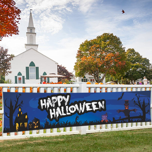 Happy Halloween Banner Background Scary Scene Setter Party Decoration Blue