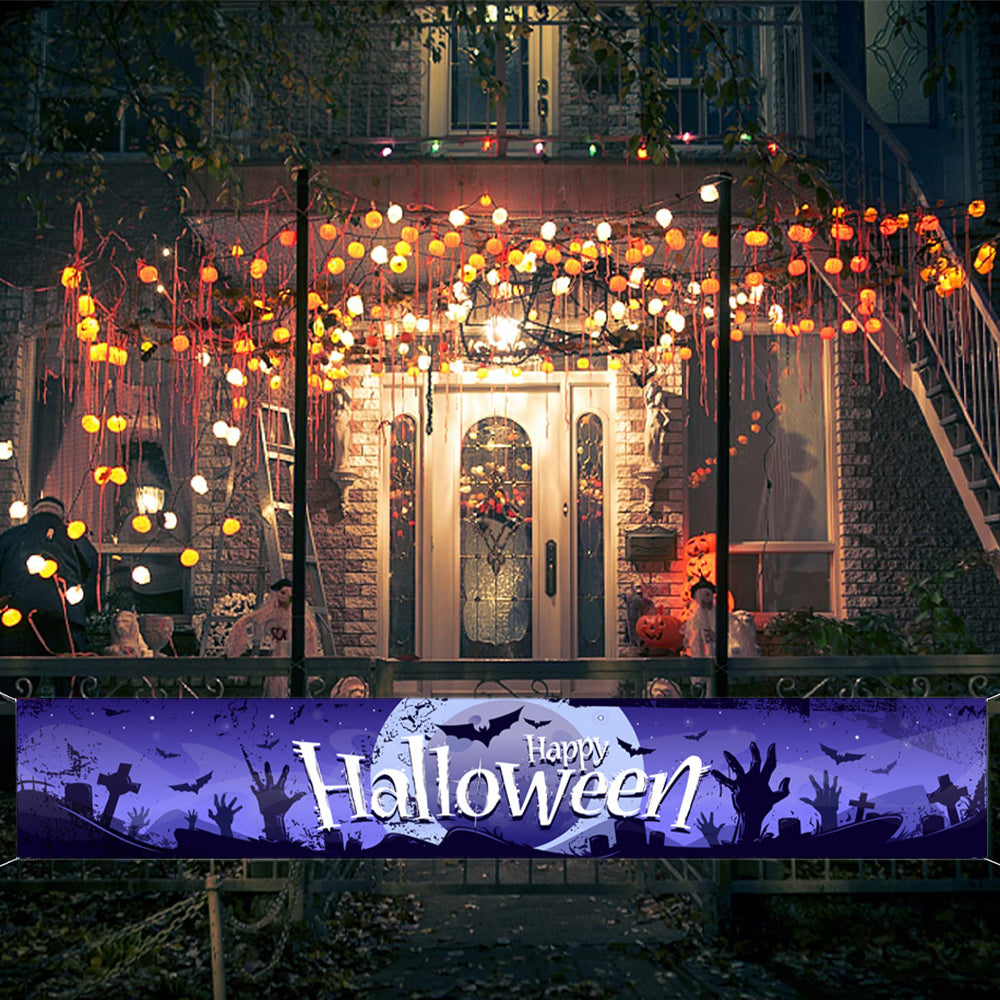 Happy Halloween Banner Background Scary Scene Setter Party Decoration Purple
