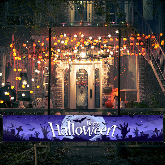 Happy Halloween Banner Background Scary Scene Setter Party Decoration Purple
