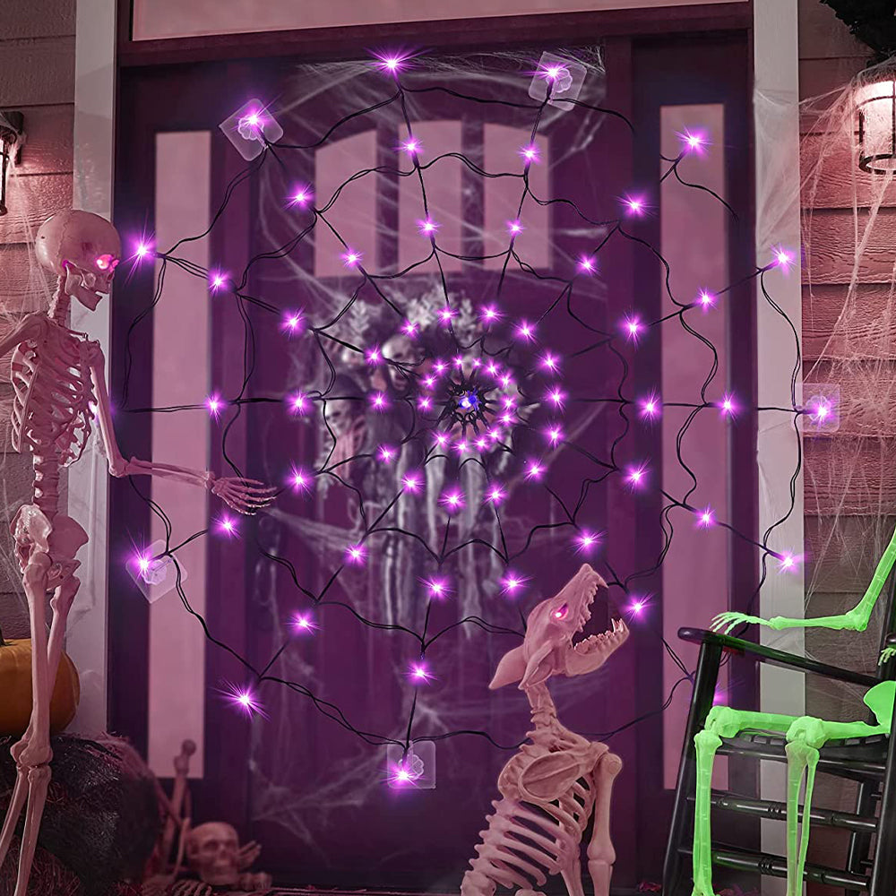2Pcs Halloween Led Spider Web Light Purple Lights