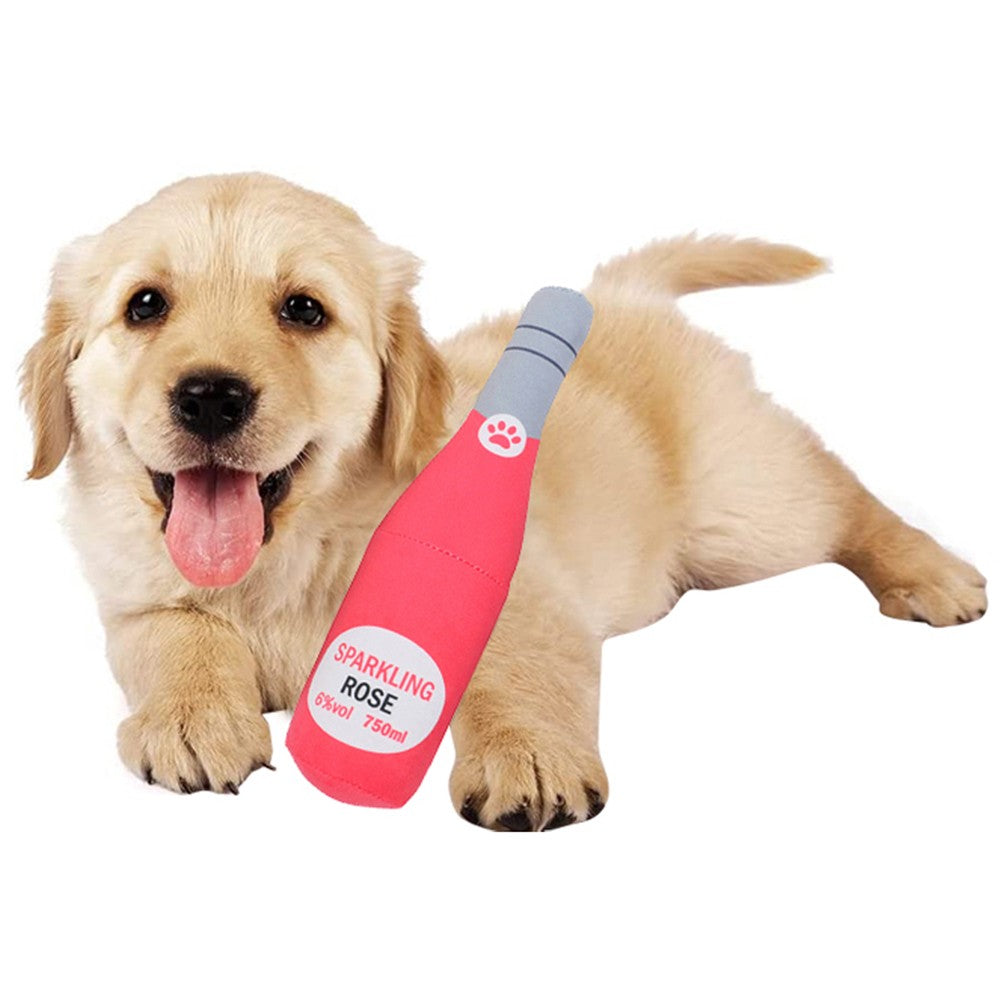 Pet Dog Squeaky Toys Wine Bottle Dog Chew Squeaky Toy Teeth Cleaning Toy Pink