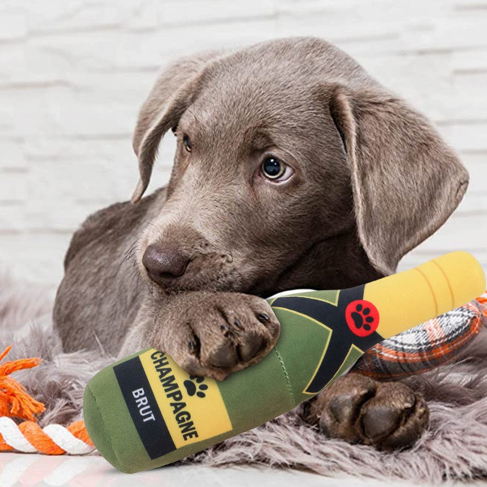 3Pcs Pet Dog Squeaky Toys Wine Bottle Dog Chew Squeaky Toy Teeth Cleaning Toy