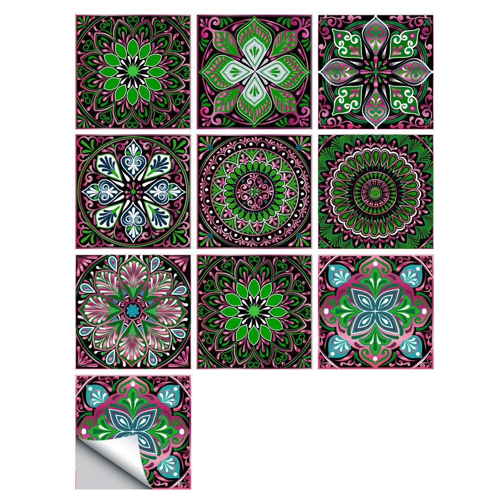 10Pcs Mandala Pattern Tile Wall Stickers Wallpaper Removable Decal Style 2