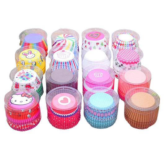 200Pcs Disposable Paper Cupcake Cup Mold Baking Cups Liners Random Mixed Pattern