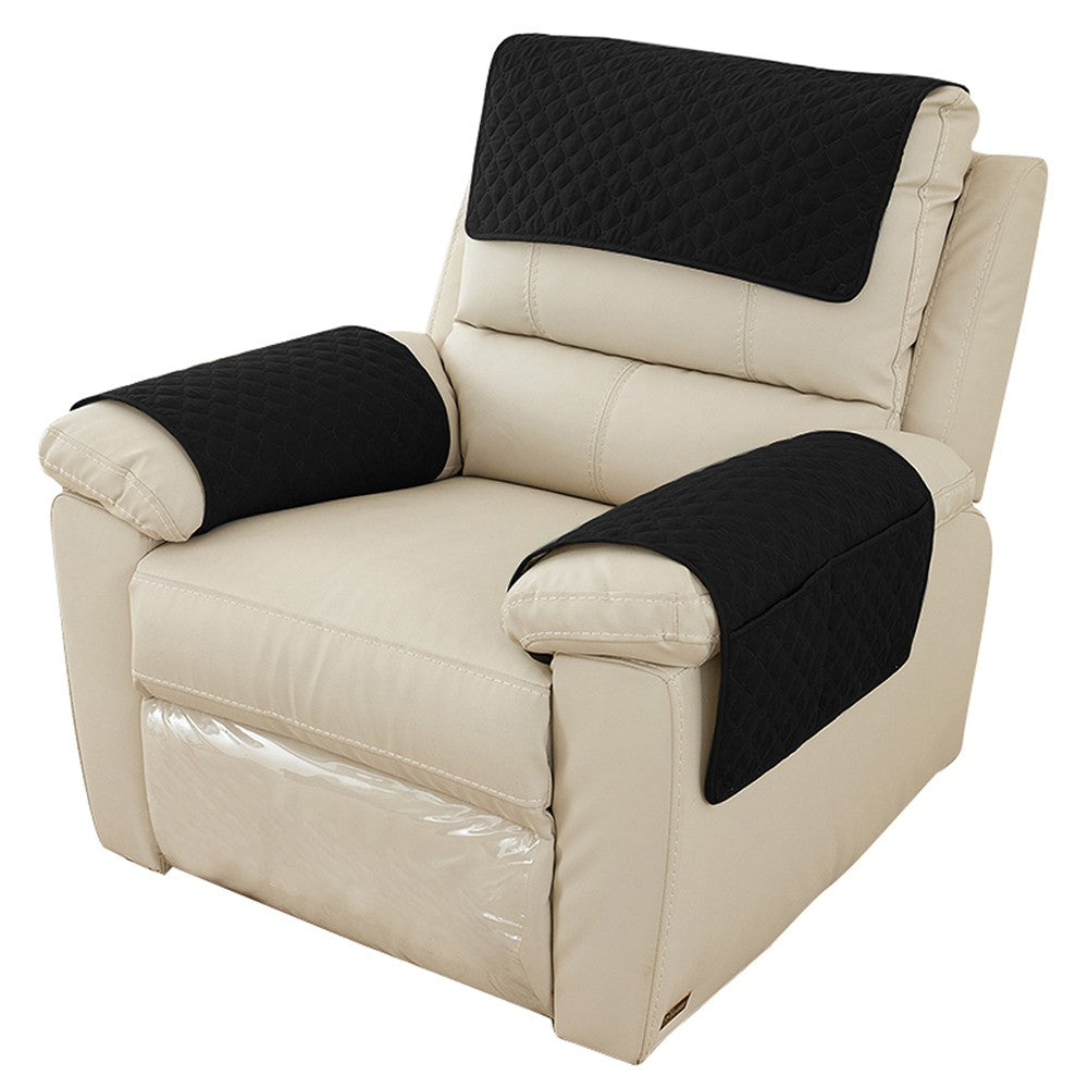 Set of 3Pcs Recliner Covers Headrest Armrest Pad Cover with Storage Pocket Black