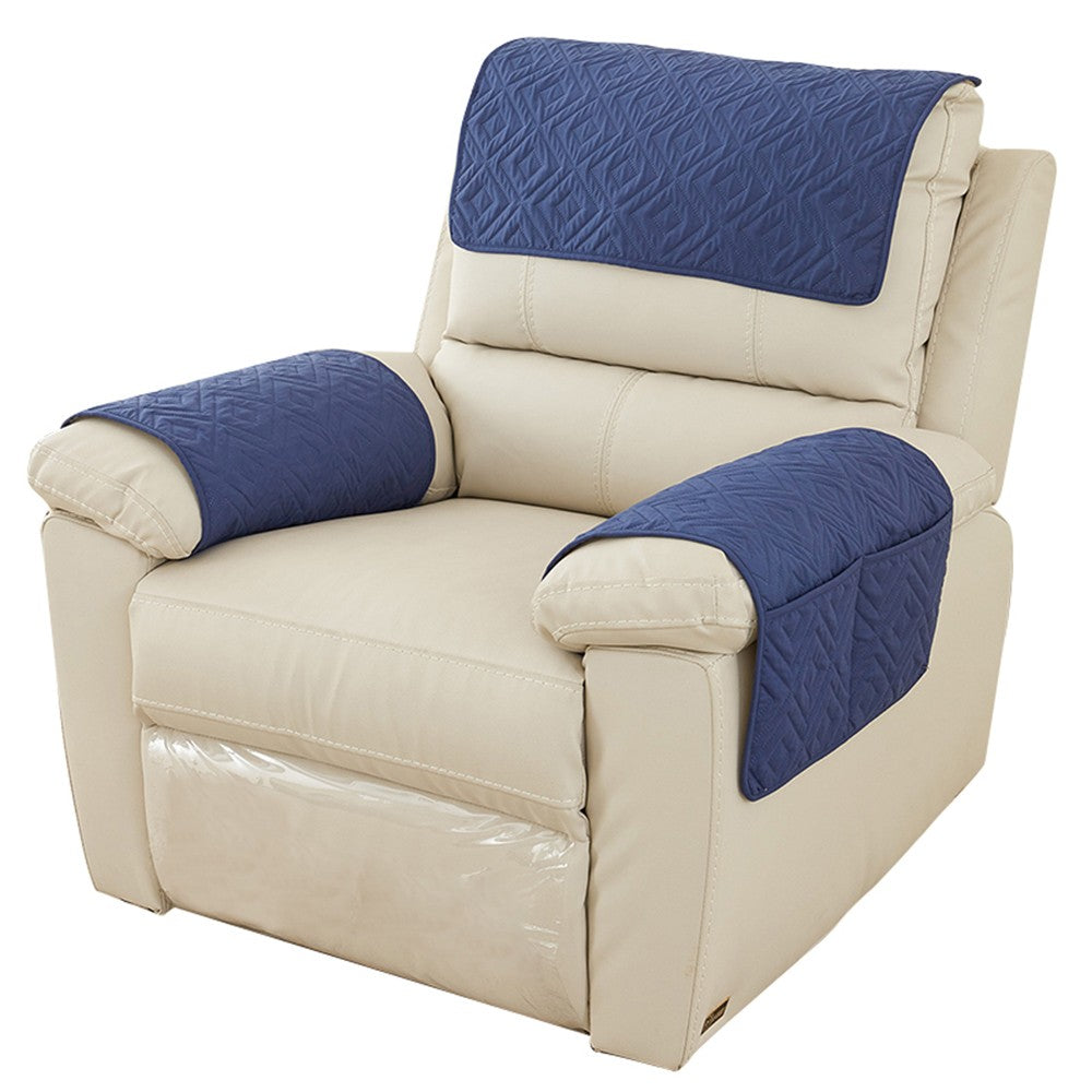 Set of 3Pcs Recliner Covers Headrest Armrest Pad Cover with Storage Pocket Blue