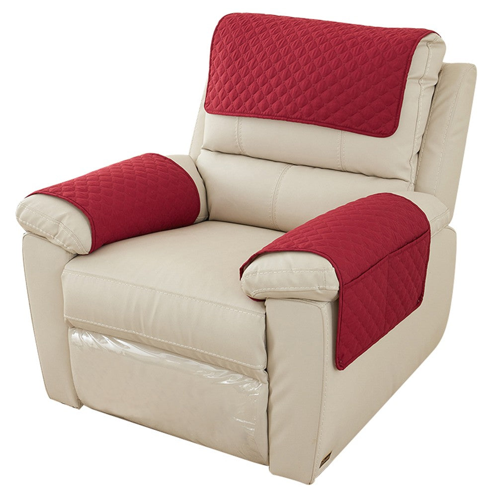 Set of 3Pcs Recliner Covers Headrest Armrest Pad Cover with Storage Pocket Red