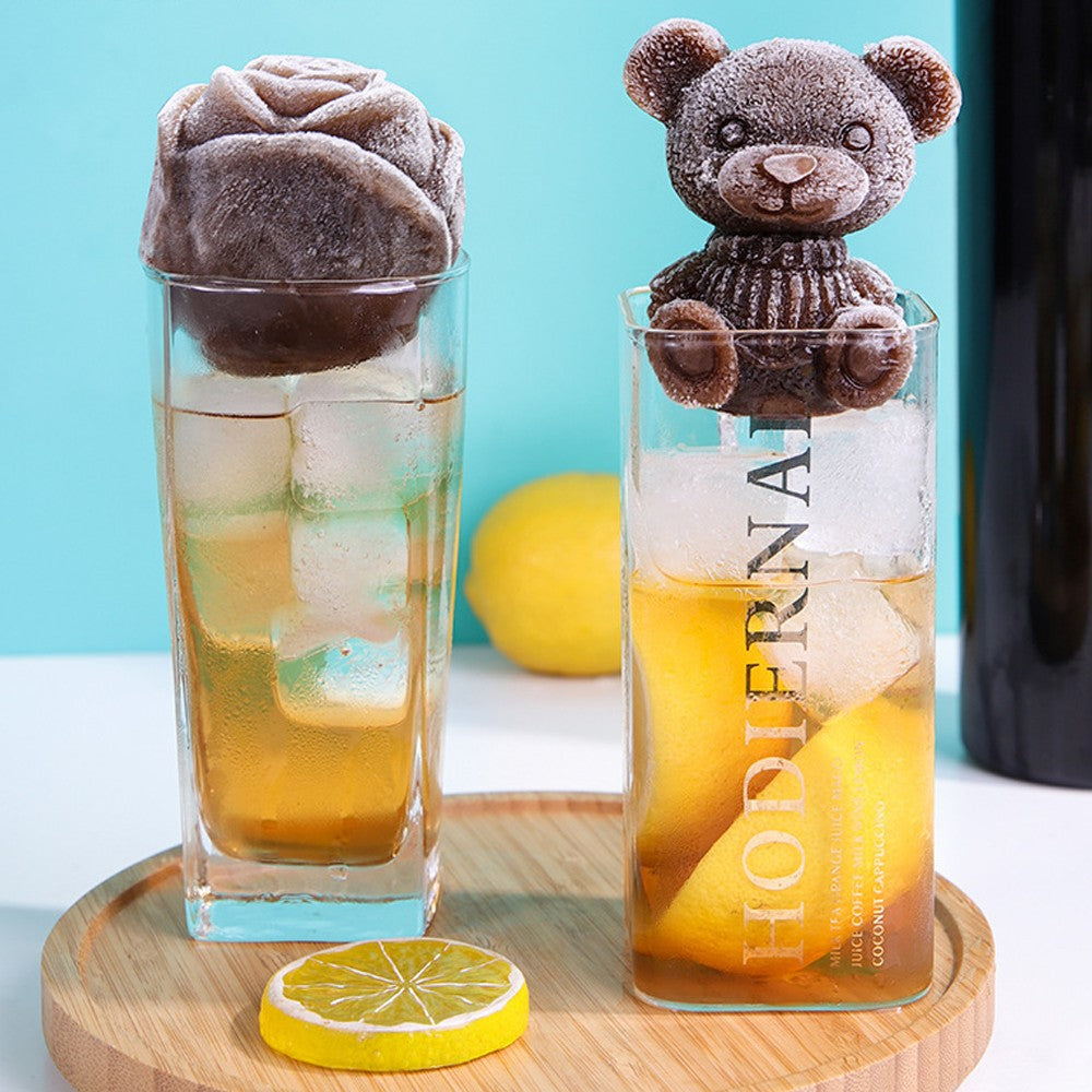 2Pcs Bear Shaped Ice Cube Maker Ice Mold Whiskey Wine Cocktail Ice Cube Tool