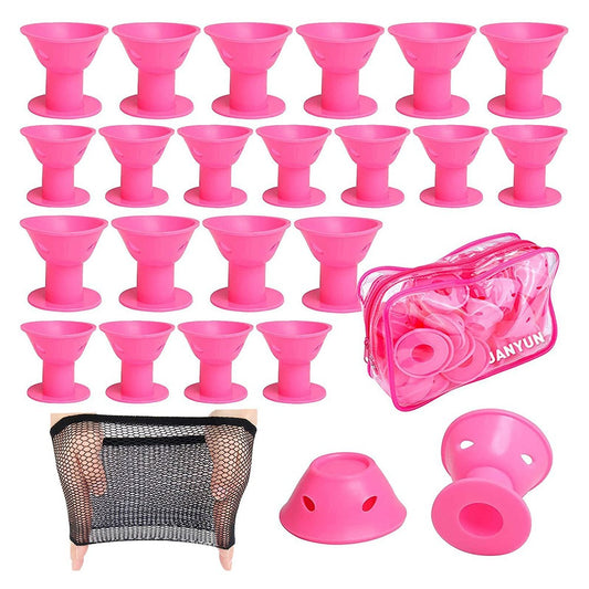 40pcs No Heat Hair Curlers Clip DIY Soft Silicone Hair Rollers Care Pink