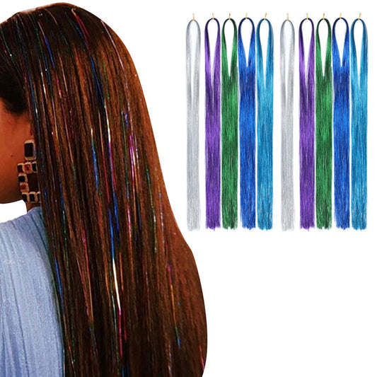 10Pcs Sparkling Shiny Hair Tinsel Extensions Colorful Hair Tinsel Glitter Hair