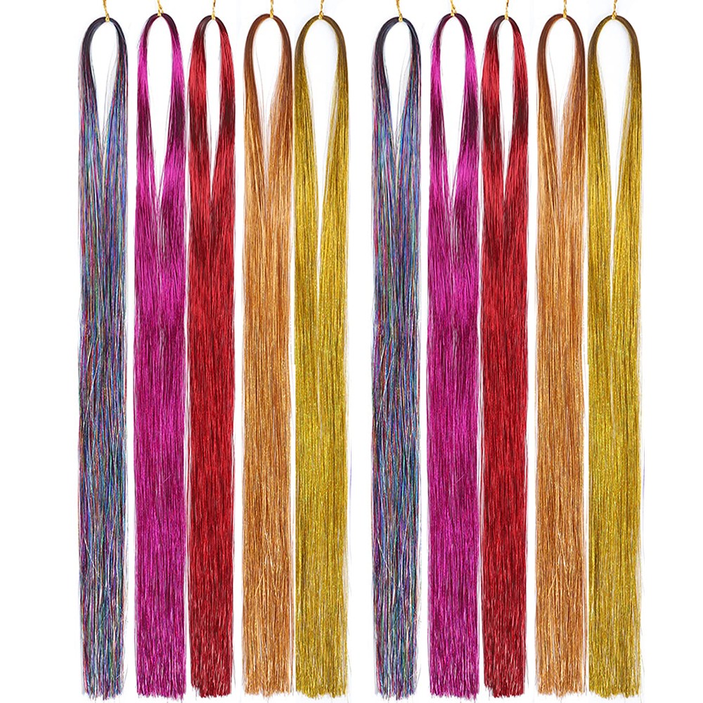 10Pcs Sparkling Shiny Hair Tinsel Extensions Colorful Hair Tinsel Glitter Hair