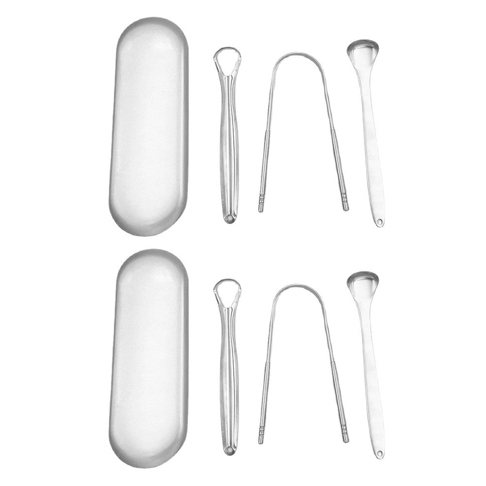2 X Set of 3Pcs Stainless Steel Tongue Scraper Cleaner Kit Dental Oral Care