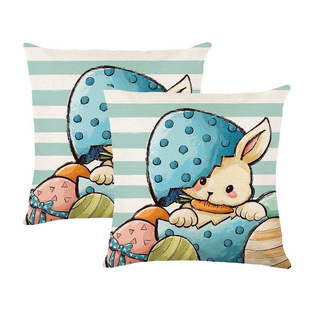 2Pcs Easter Pillow Covers Bunny Decorative Pillowcase Style 1