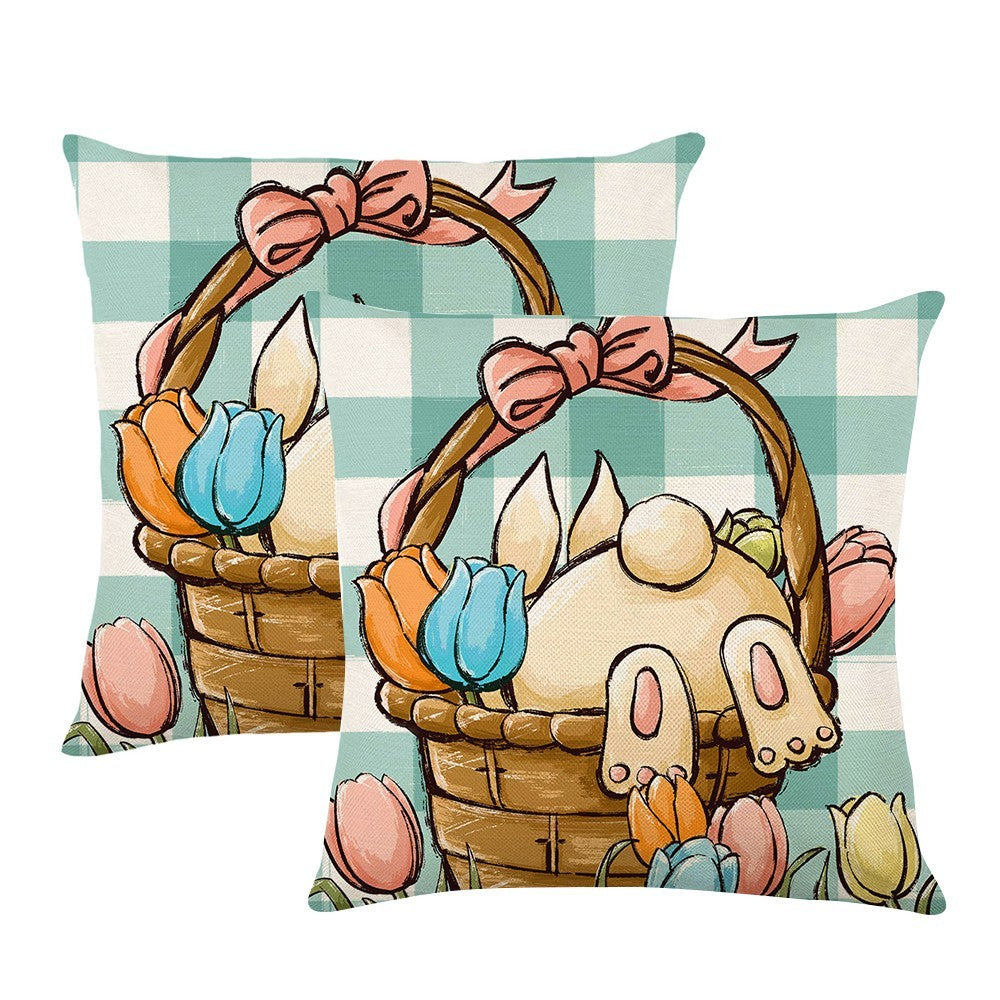 2Pcs Easter Pillow Covers Bunny Decorative Pillowcase Style 2