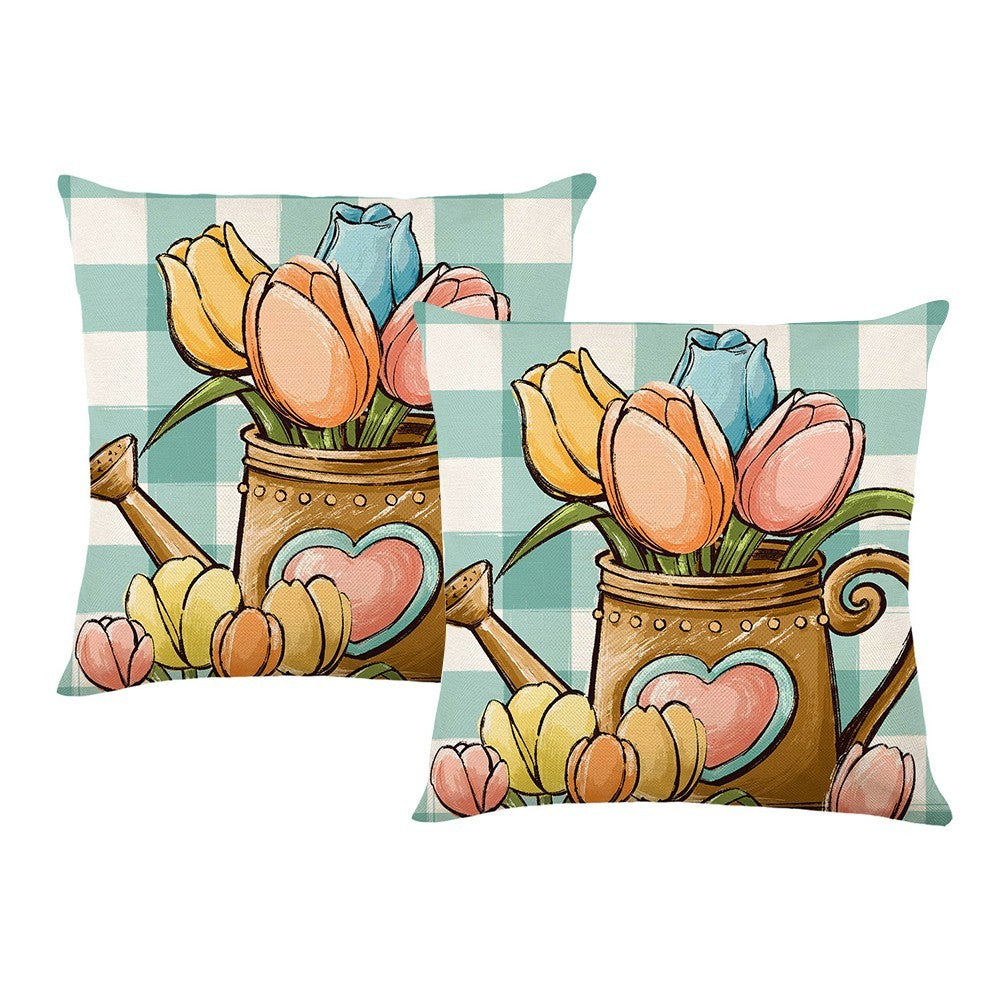 2Pcs Easter Pillow Covers Bunny Decorative Pillowcase Style 3