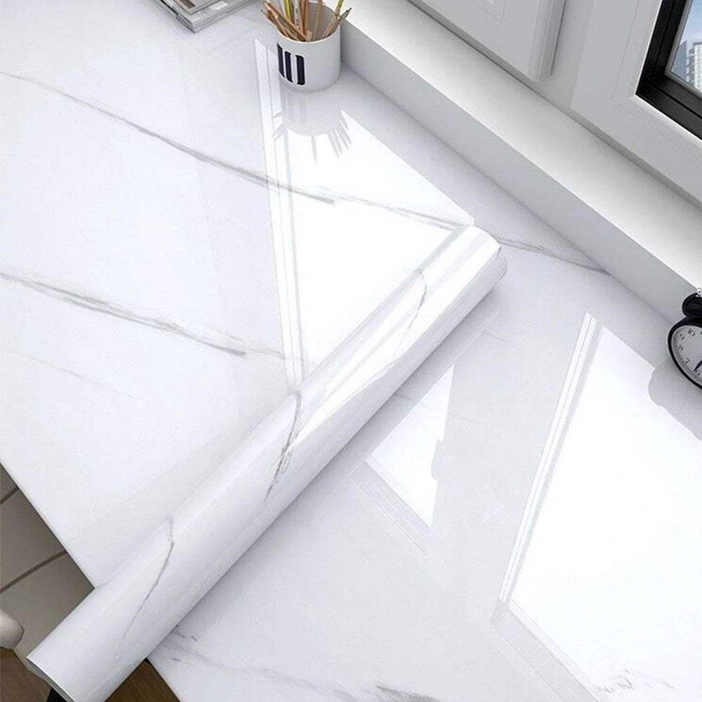 1 X 10M Self Adhesive White Marble Wallpaper Peel and Stick Granite Sticker