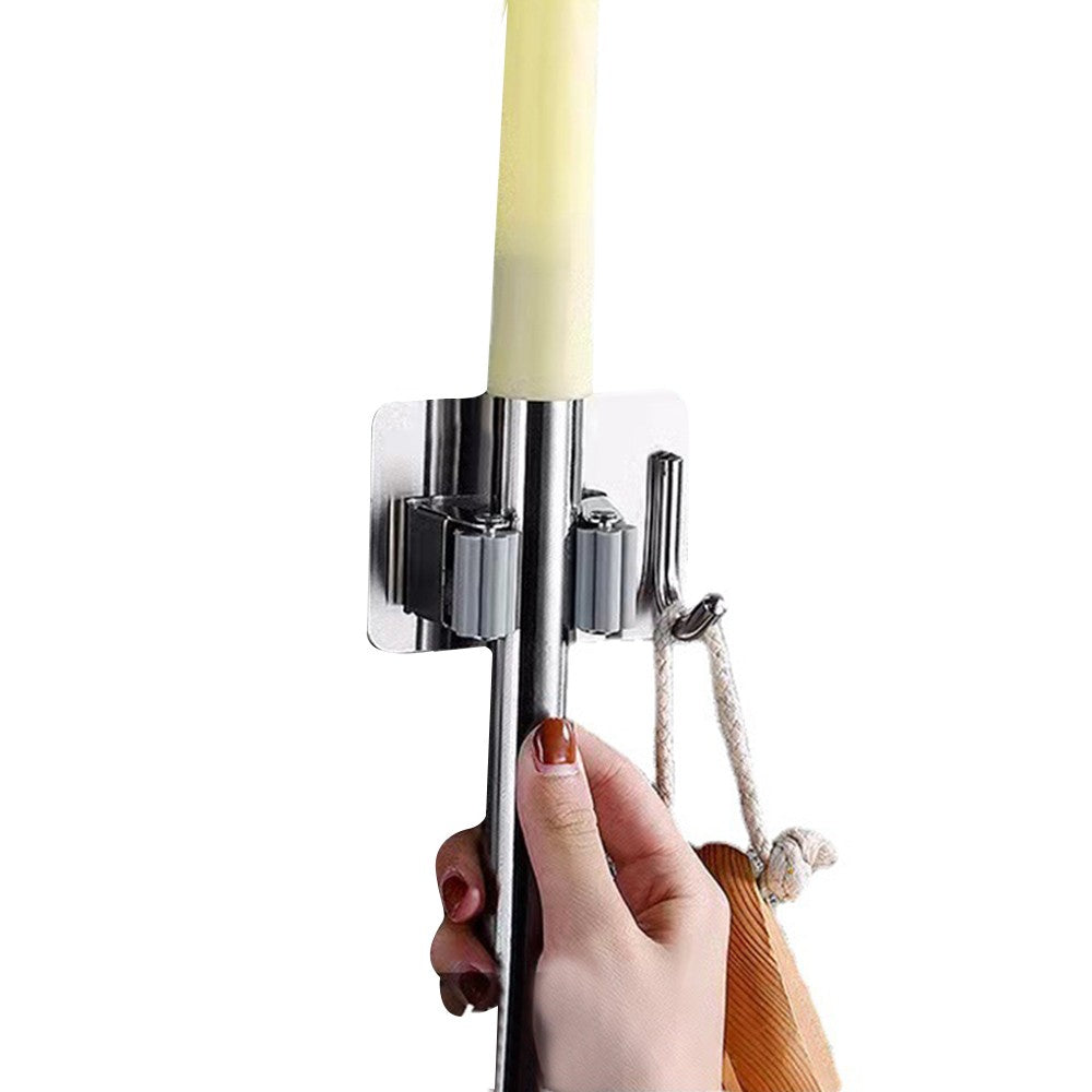 4Pcs No Drill Mop Broom Holder Wall Mounted Mop Broom Organizer with Hooks