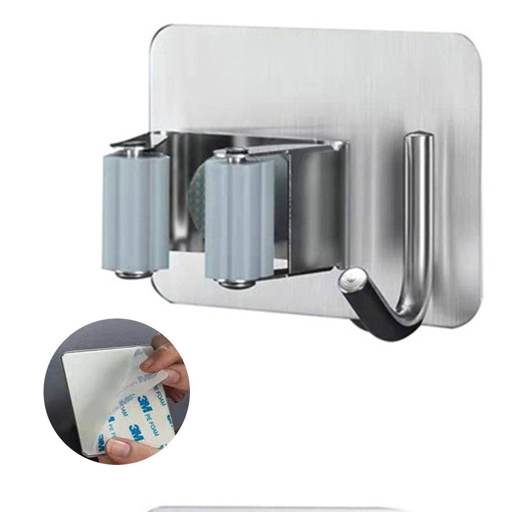 4Pcs No Drill Mop Broom Holder Wall Mounted Mop Broom Organizer with Hooks