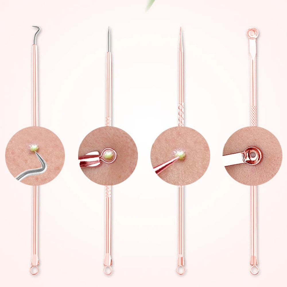 Set of 10Pcs Blackheads Remover Comedone Extractor Pimple Popper Tool Kit Pink
