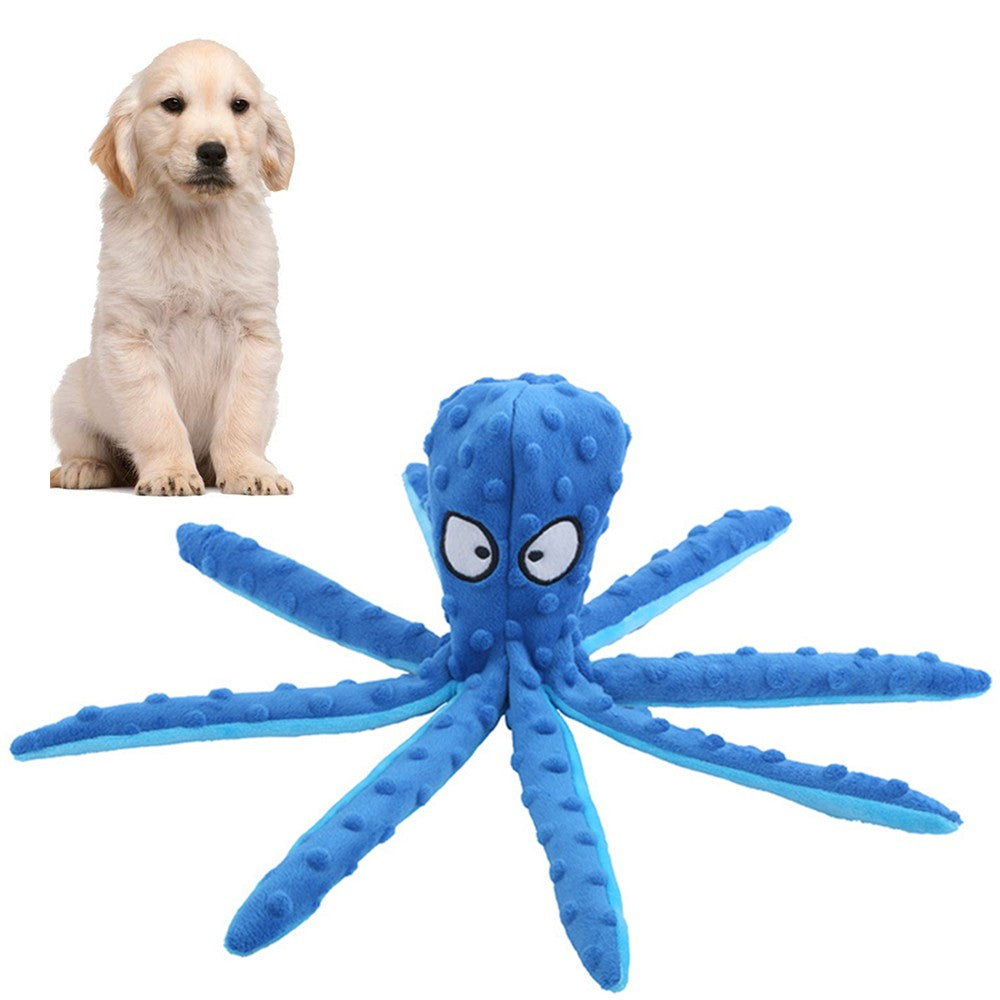 Pet Dog Squeaky Toys Octopus Shaped Dog Chew Toys Plush Dog Toys Blue