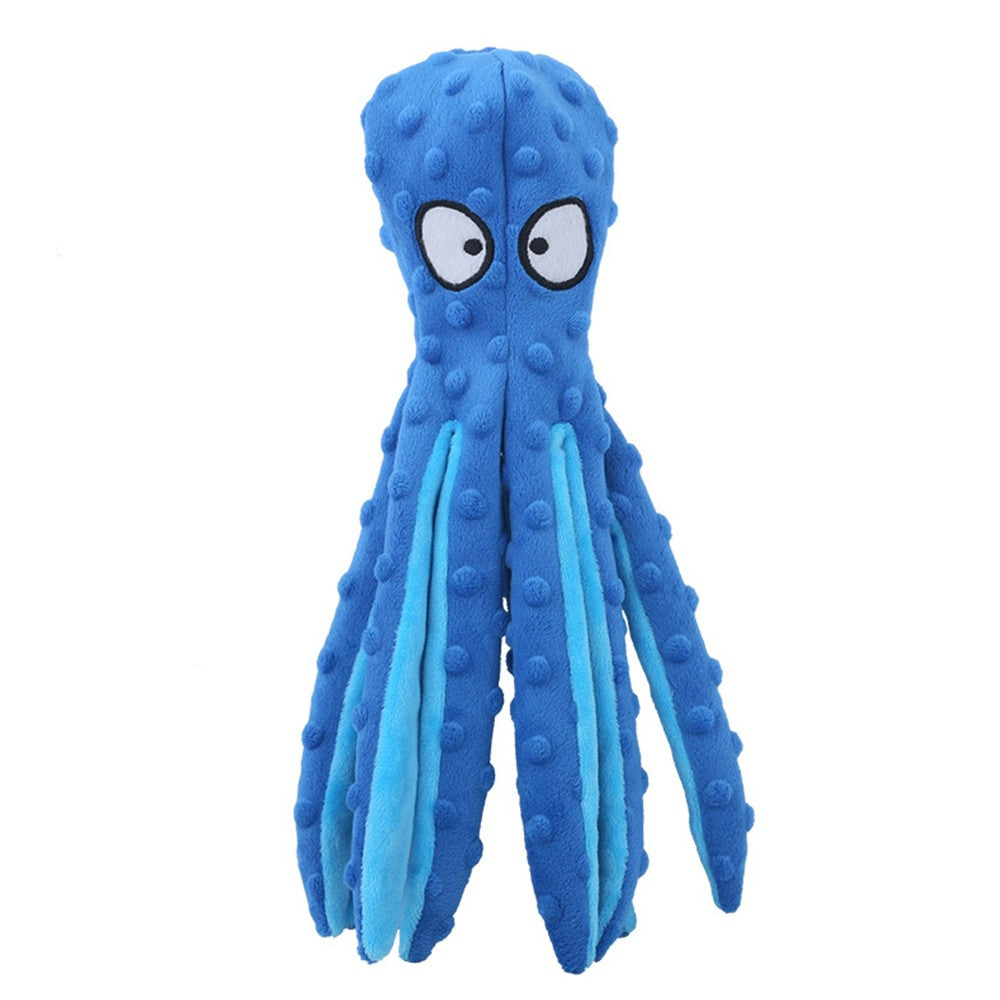 Pet Dog Squeaky Toys Octopus Shaped Dog Chew Toys Plush Dog Toys Blue
