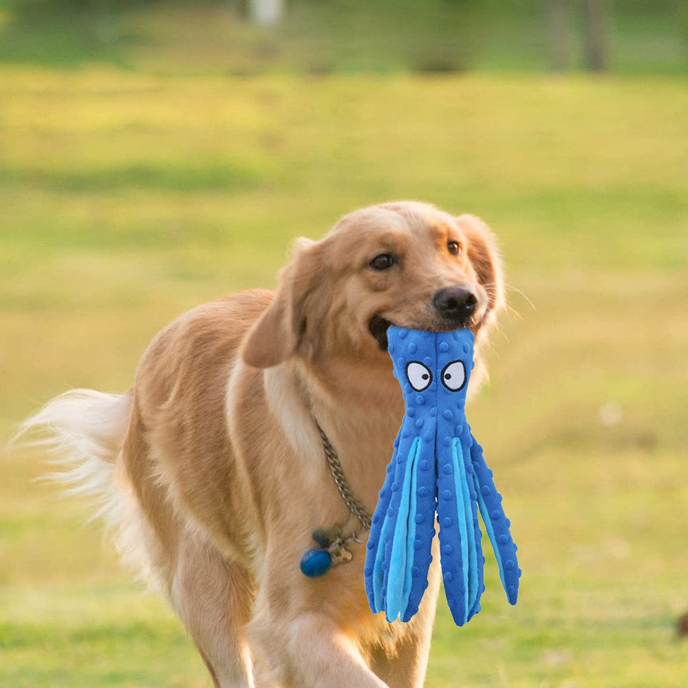 Pet Dog Squeaky Toys Octopus Shaped Dog Chew Toys Plush Dog Toys Blue