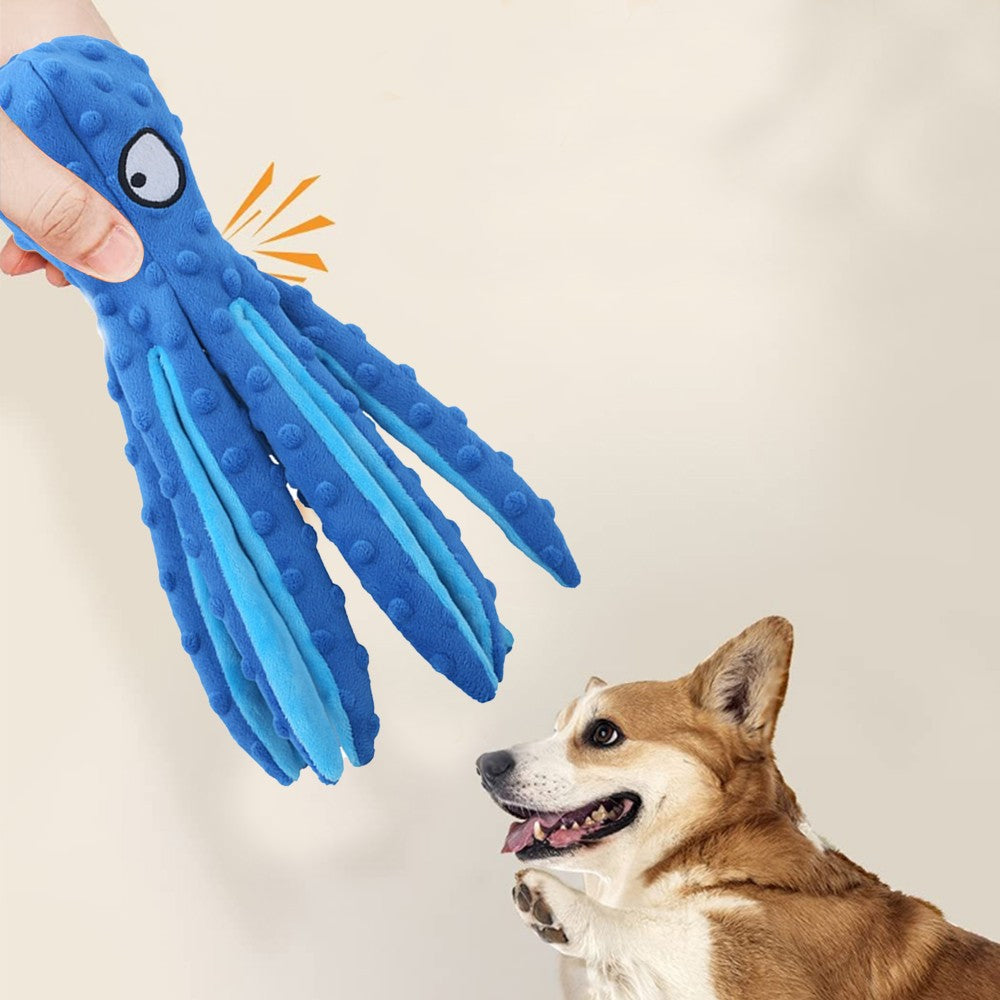 Pet Dog Squeaky Toys Octopus Shaped Dog Chew Toys Plush Dog Toys Blue