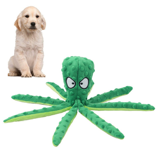 Pet Dog Squeaky Toys Octopus Shaped Dog Chew Toys Plush Dog Toys Green